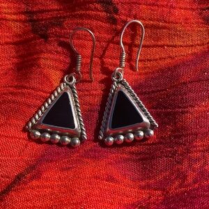 Vintage 925 sterling silver and obsidian earrings
